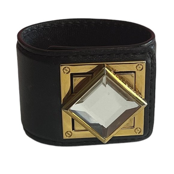 Michael Kors Wide Black Leather Clear Crystal Click Close Wrap - Picture 1 of 4